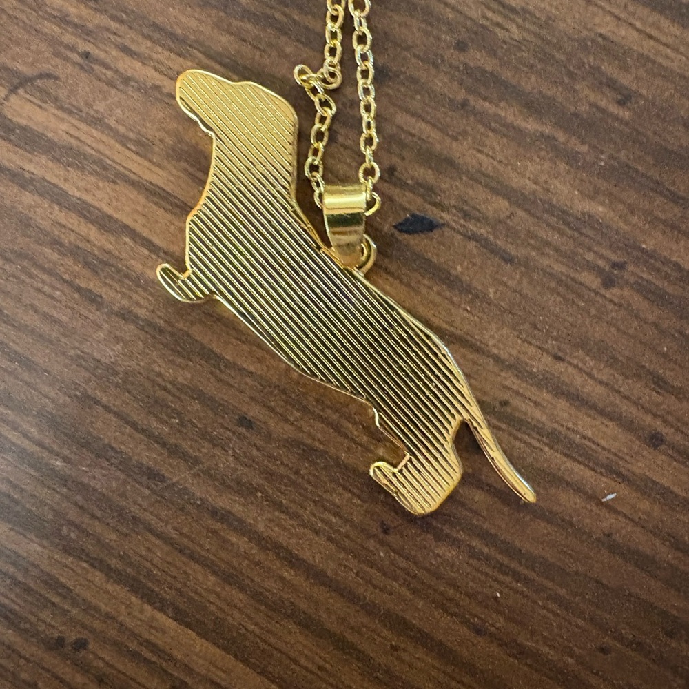 Anthropologie Blue and Gold Dachshund Necklace - Picture 3 of 3